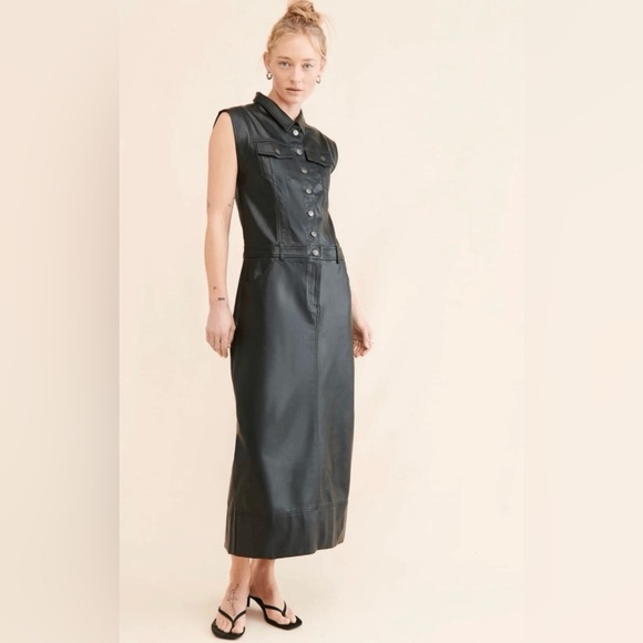 Free People Danni Vegan Leather Midi Dress Size XL Black Pockets NWT! - Picture 1 of 14